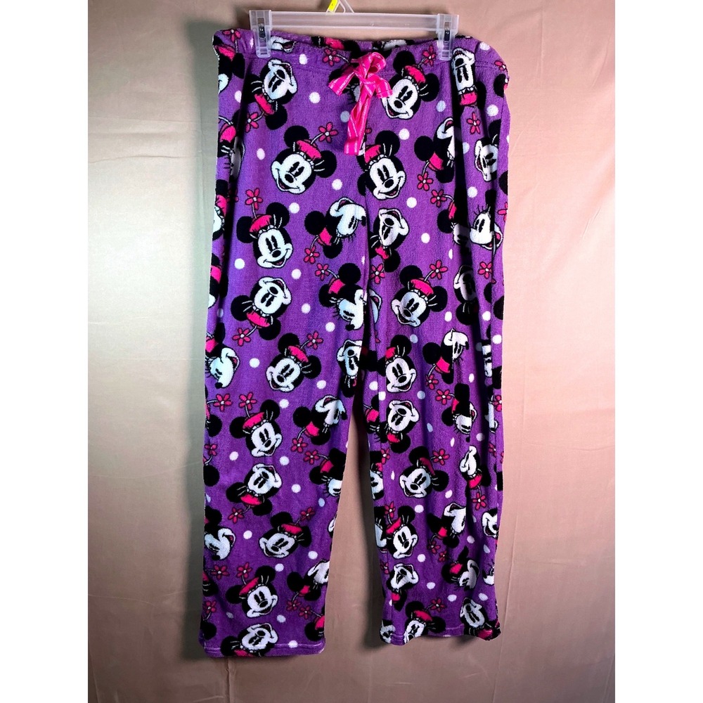 Disney Minnie Mouse Pajama Pants Womens Large‎ Purple Fleece Polka Dot LZ4410DBA